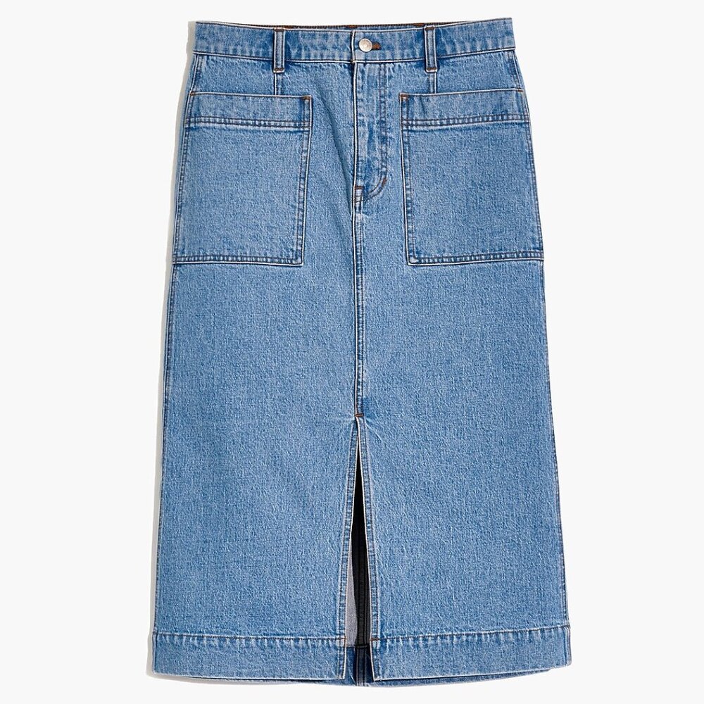 Madewell Stretch Denim Slit Straight Midi Skirt in Antin Wash Size 26